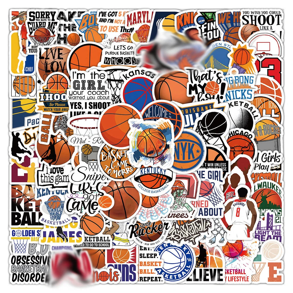 100Pcs Love Basketball Cartoon Logo Graffiti Stickers for Bottle Wall Refrigerator Decor Vinyl Ball Game Sports Sticker