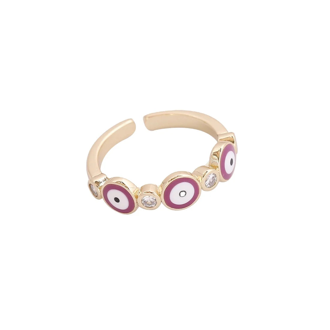 Dainty Enamel Zircon Devil Eyes Ring Rainbow Open Cuff Turkey Eye Women Ring