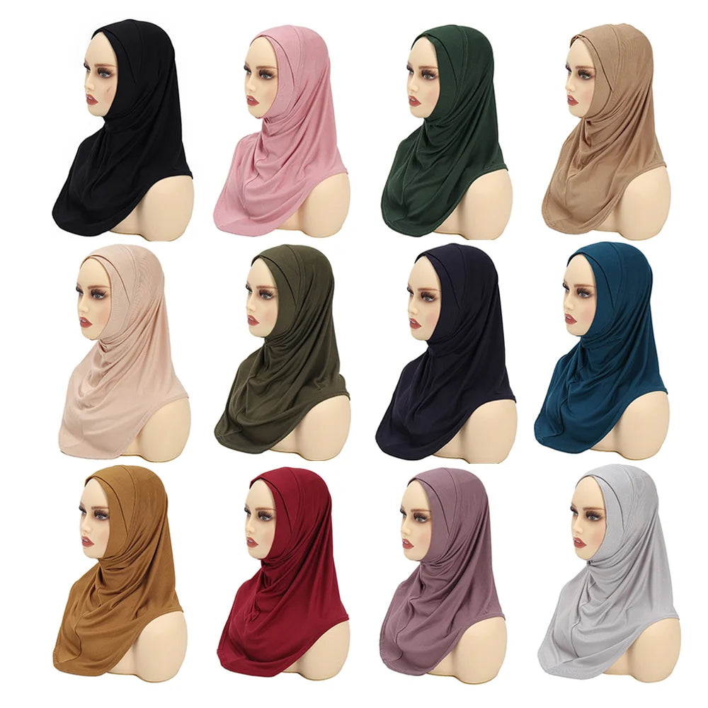 Sharut Wholesale New BIG Size Solid Tudung Malaysia Instant Undercap Underscarf Ninja Muslim Women Over Neck Inner Hijab Caps