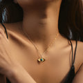 Bohemia Style 18K Gold and Stainless Steel Chain Waterproof Women's Necklace With Natural Stone Decoration Eye Shaped Pendant