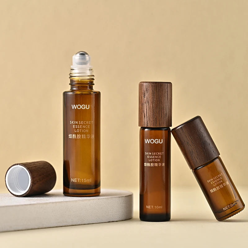 Custom 5ml 10ml Empty Perfume Roll on Walnut Frosted Amber Glass Roller Ball Bottles with Real Wood Lid