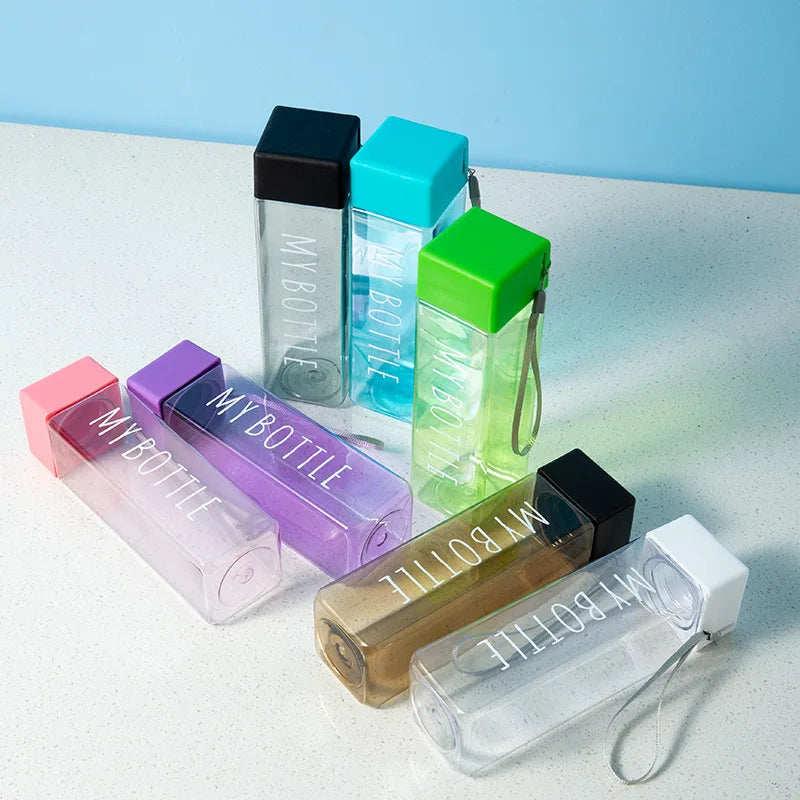 Amazons Top Seller BPA Free Plastic Kids Water Drinking Bottle clear Frosted Portable Outdoor square Water Bottles