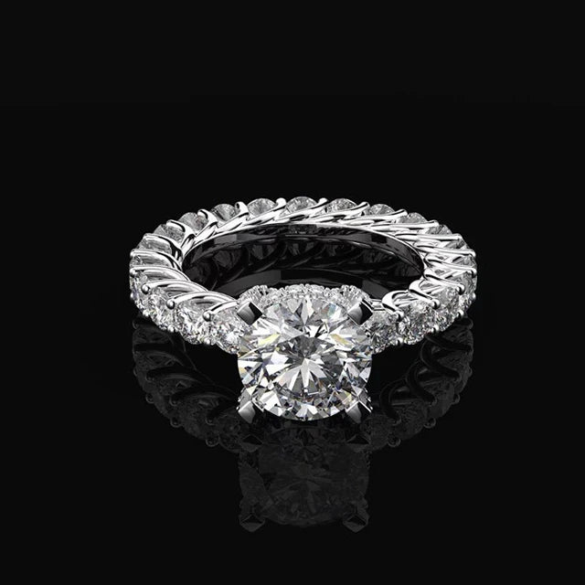 925 Sterling Silver Cz Wedding Ring Engagement 5A Full Shiny Cubic Zircon Eternity Band Ring