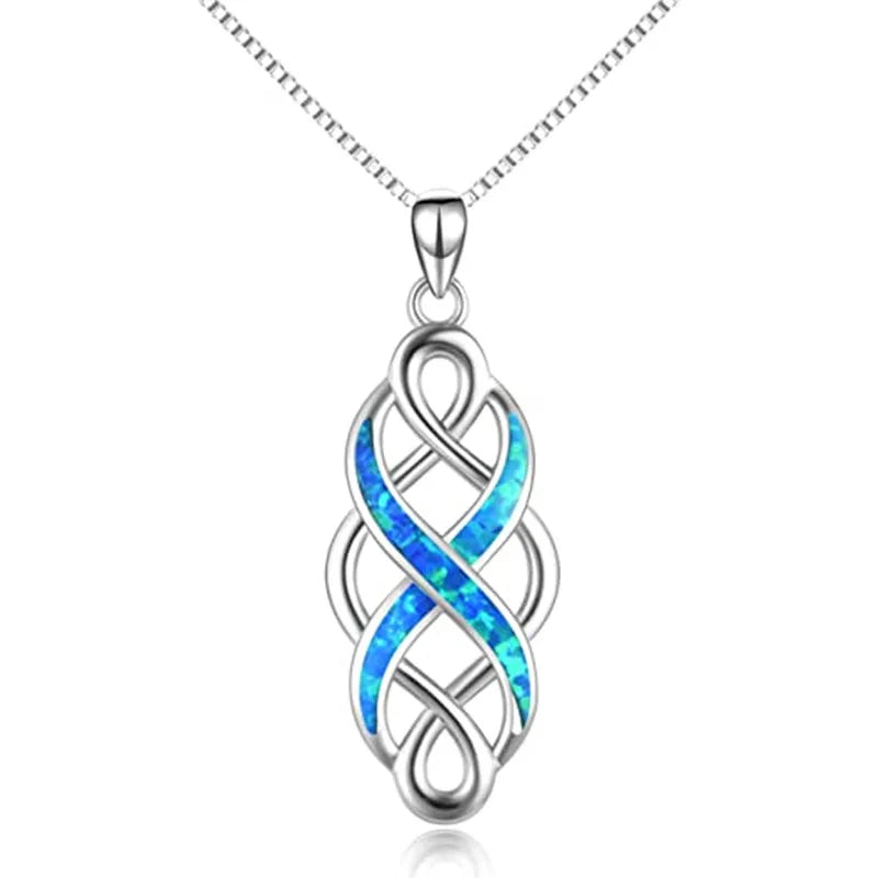 CAOSHI Manufacture Blue Opal Necklace 925 Sliver Plated Unique Twist Rope Box Chain Pendant Necklace for Women Girls