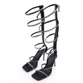 Trendy Ladies High Heels Stiletto Square Toe Dance Evening Girls Shoes Rhinestone Gladiator Sandals Women
