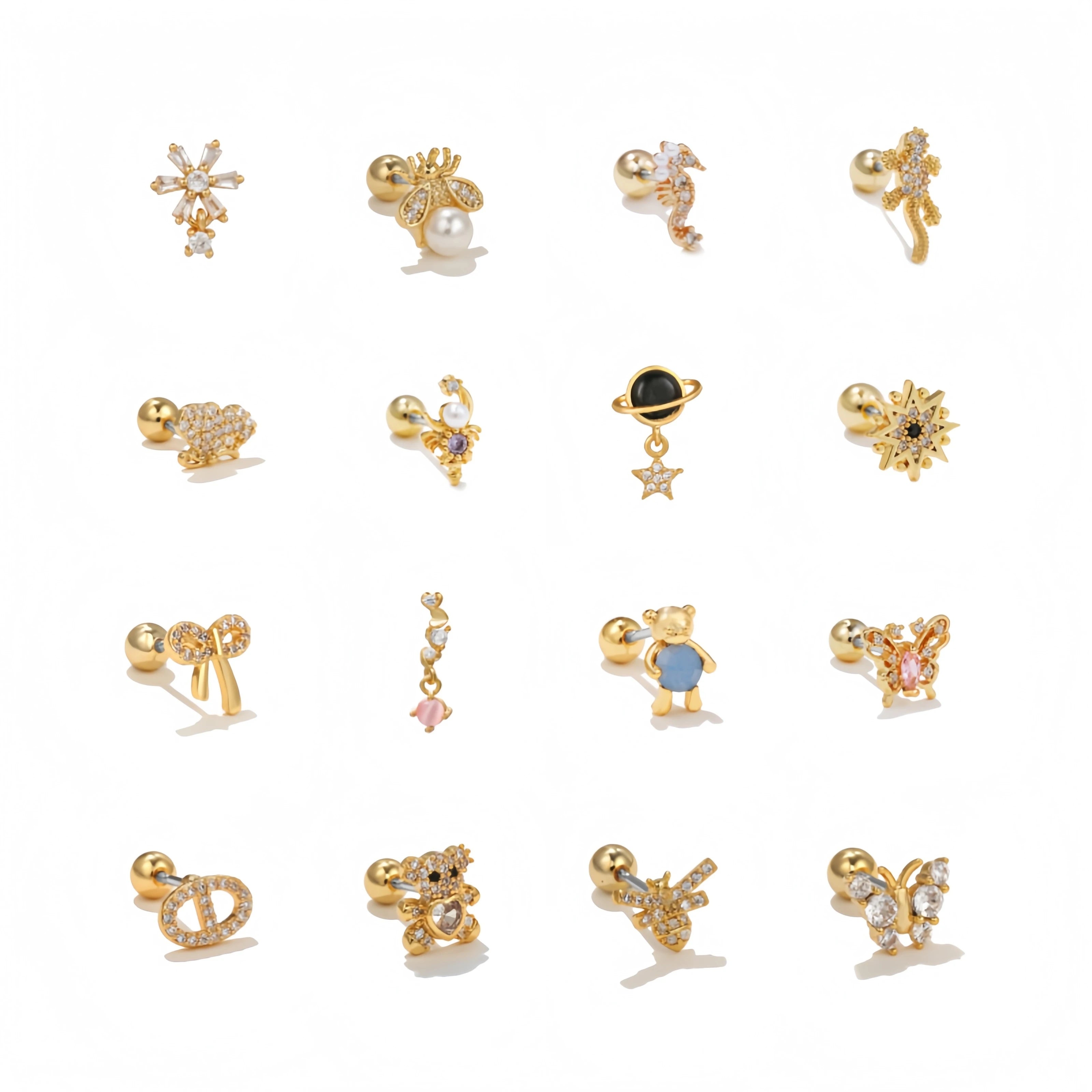 ZUOLA Fashion Piercing Jewelry Hypoallergenic Studs Earring Labret Nose Ring 18K Gold Plated Star Shiny CZ Earring for Daily
