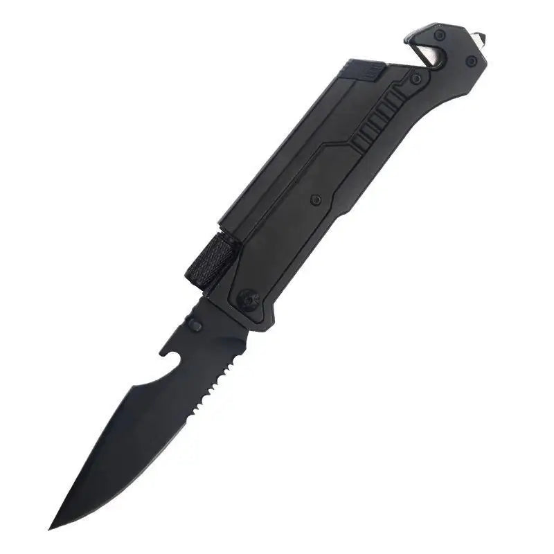 7 in 1 Outdoor Camping Multifunction Folding Knife 3cr13 Blade Aluminum Handle with Fire Starter Led Light Outdoor Survival EDC