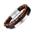 Adjustable Jewelry Street Tiger Eye Beaded Stone Bracelet Men's Personality Retro Multi Layer Weaving Leather Bracelet Bangle