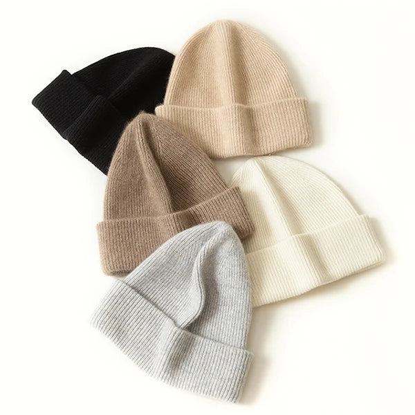 Cashmere Fisherman Beanie Man Knit Slouchy Ribbed 100% Cashmere Beanie Hat