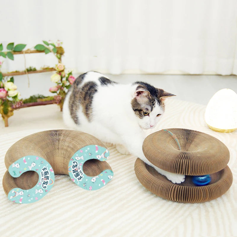 New Design Round Track Cat Scratch Board Corrugated Paper Folading Multifunction Creative Magic Organ Cat Scratching Board