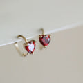 14K Gold Plating Pure 925 Sterling Silver Zirconia Red Crystal Heart Shape Hoop Earrings for Women Girls Jewelry