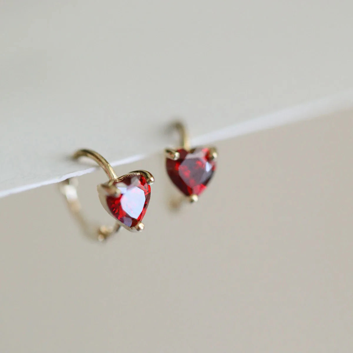 14K Gold Plating Pure 925 Sterling Silver Zirconia Red Crystal Heart Shape Hoop Earrings for Women Girls Jewelry