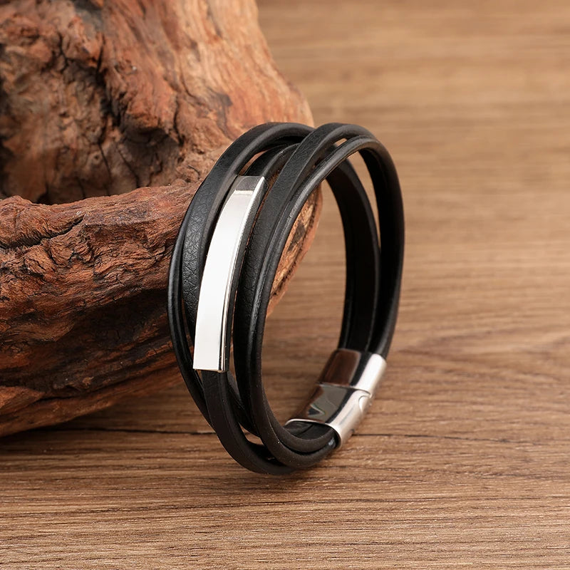 Fashion Jewelry Simple Design Men Multi-strand Genuine Leather Bracelet Handmade Man Bracelet Jewelry