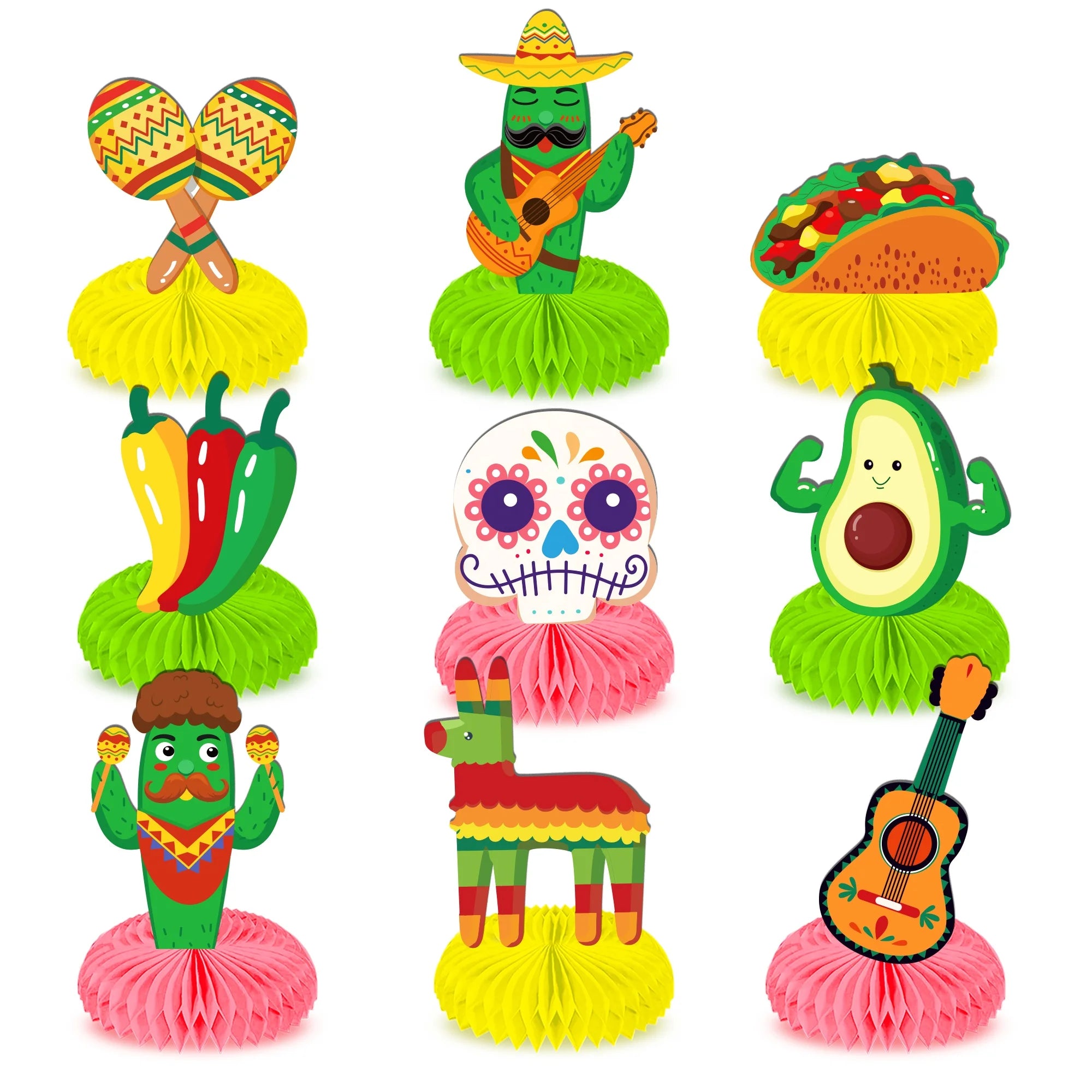 Huancai Mexican Fiesta Honeycomb Centerpiece Mexico Table Toppers Decorations Paper Fan Pattern for Cinco De Mayo Party Supplies
