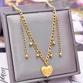 18K Gold Plated Figaro Chain Round Ball Pendant Necklace Stainless Steel Waterproof Heart Necklace