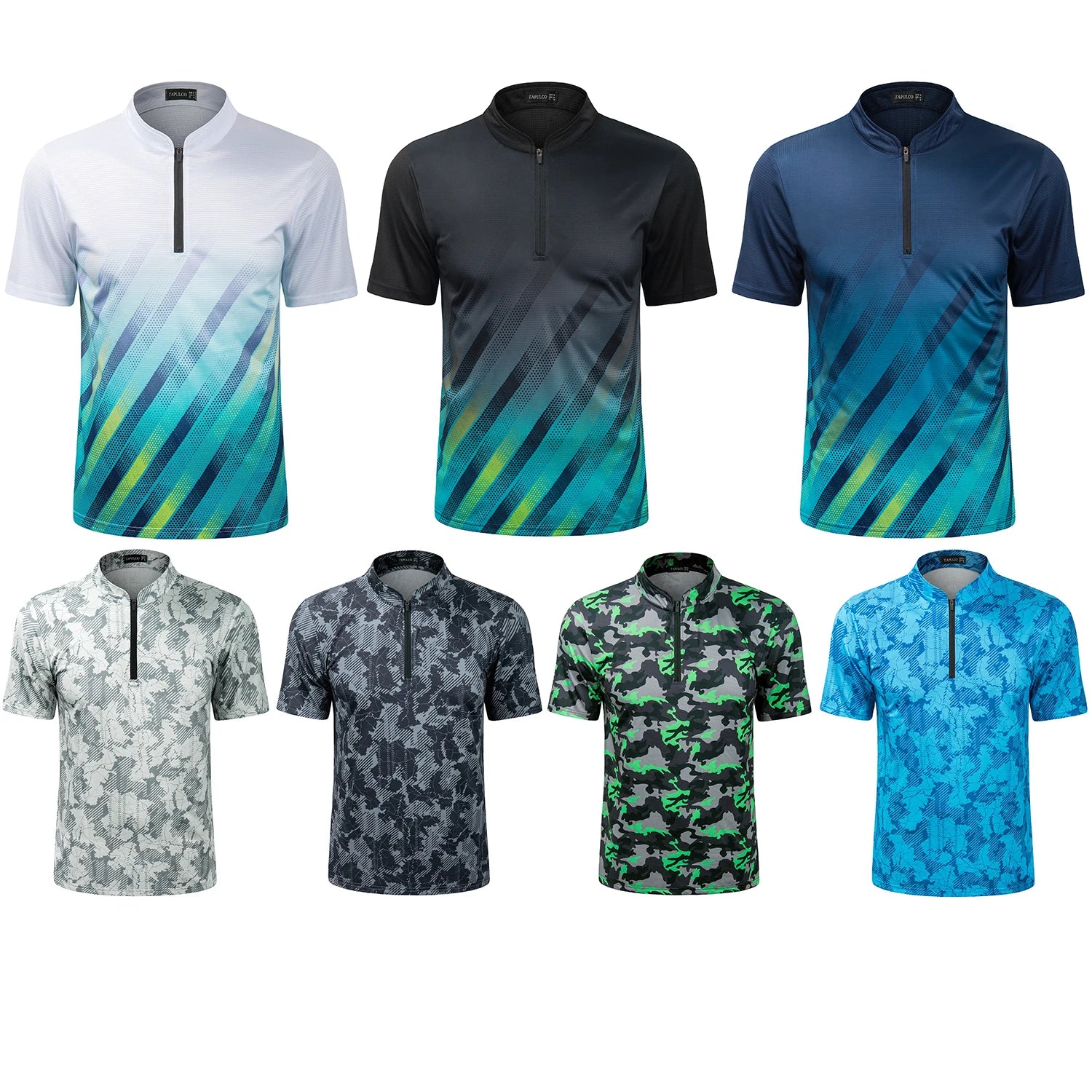 Summer Quick Dry 1/4 Zip Blade Collar Golf Shirt Quarter Zipper Breathable Short Sleeve Camo Printing Polo T-shirts for Men ODM