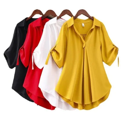 Chic Plus Size Tops for Women Summer Tunic Fashion Solid Casual Blouse Women White Ladies Top Loose Shirts