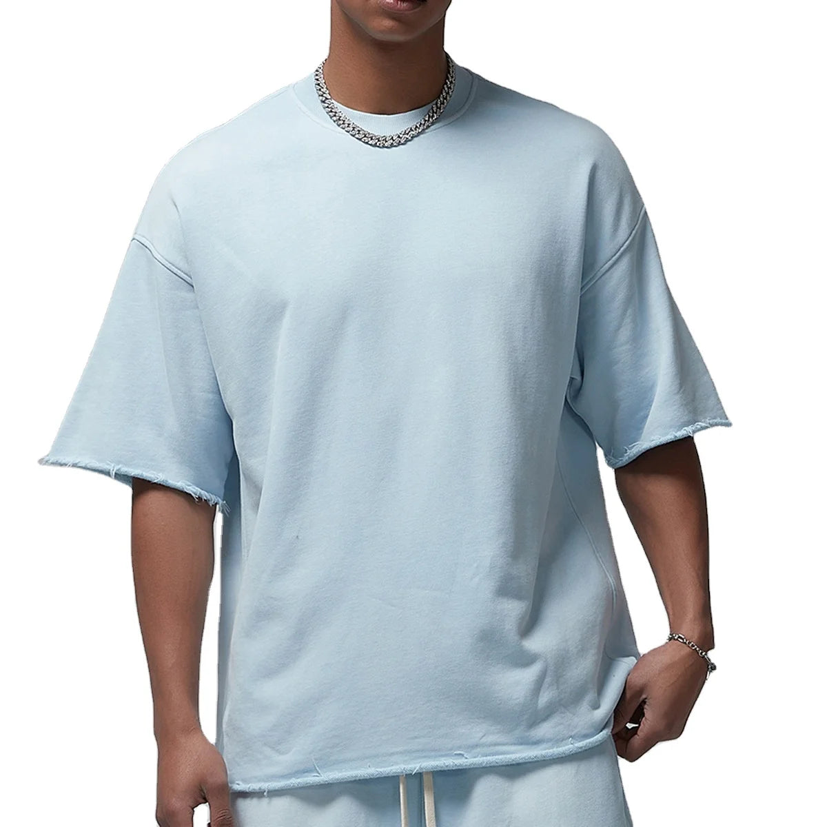 Blank 360gsm Vintage Raw Edge Distort Unisex T-shirt Cotton French Terry Washed Oversized Men's T-shirt