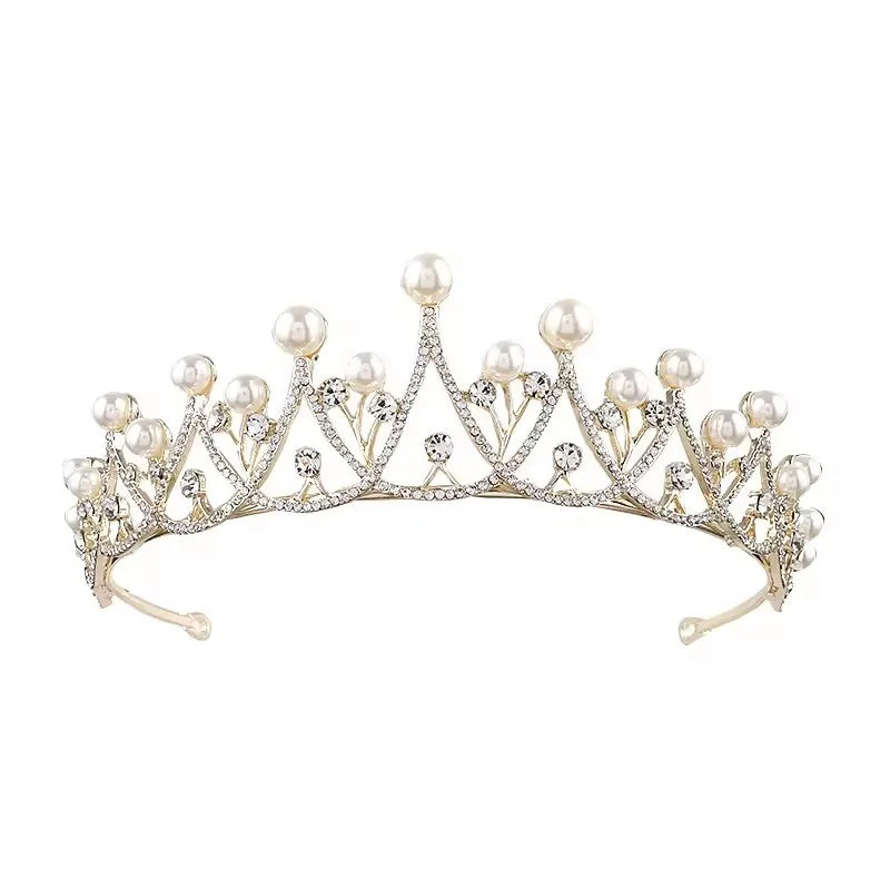 Hot Selling Factory Price Luxury Elegant Diamond Tiara Bridal Hairpiece Pearl Wedding Girl Crown