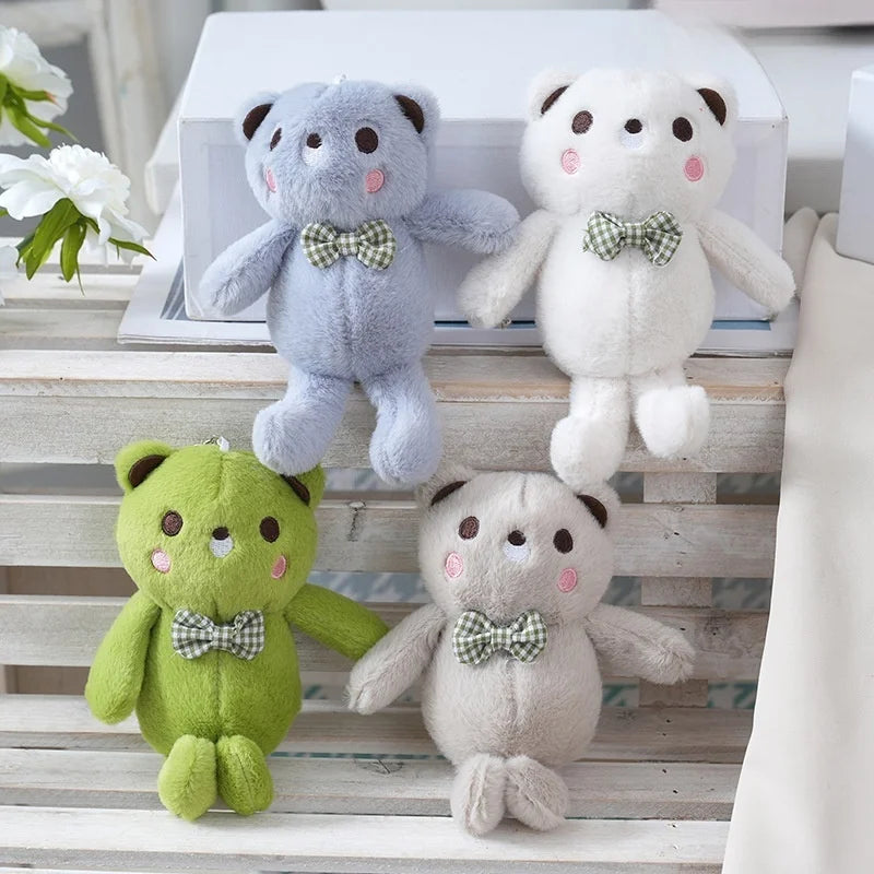 17CM Mini Teddy Bear Plushie Doll Keychain Stuffed Animal Toys Bow Bear  Plush Key Chains Peluches Bag Charm Pendant ufo catcher