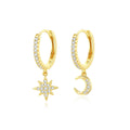 Daidan Sterling Gold Plated Moon Earring Huggiee Mismatched 925 Silver Jewelry Dangle Drop Star and Moon Earrings