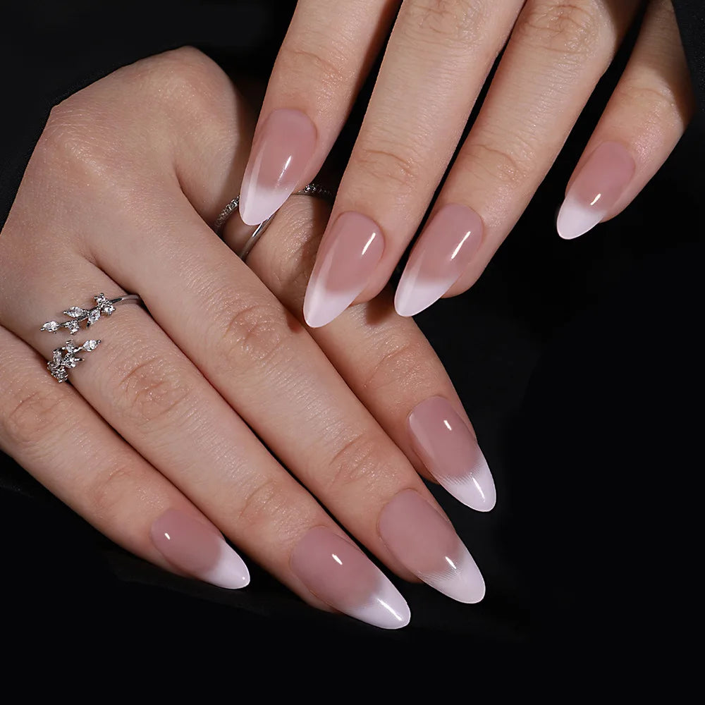 Wholesale Custom Bling Luxury Designer Almond Stiletto Press on Nails With Glitter French Artificial Fingernails