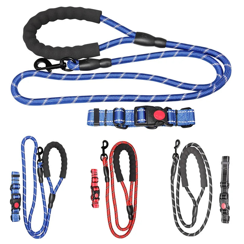 Pet Supplies Two Pieces Set Black Red Blue Polyester Washable Anti Rushing Puppies Dog Leash with Adjustable Reinforced Collar