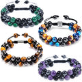 Fashion 8mm Handmade Adjustable Double Layer Obsidian Tiger Eye Gems Natural Stone Beads Bracelet Jewelry for Men