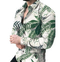 New Hawaiian Vacation Long Sleeve V-neck Printed Floral Vacation Beach Shirts Resort Casual Shirts for Men
