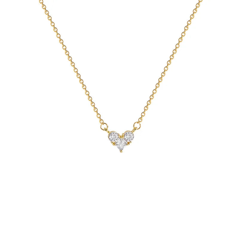 AA00391 Fashion 18k Gold Love Heart Pendant Necklace Stainless Steel Crystal Zircon Necklace Clavicle Chain Jewelry for Women