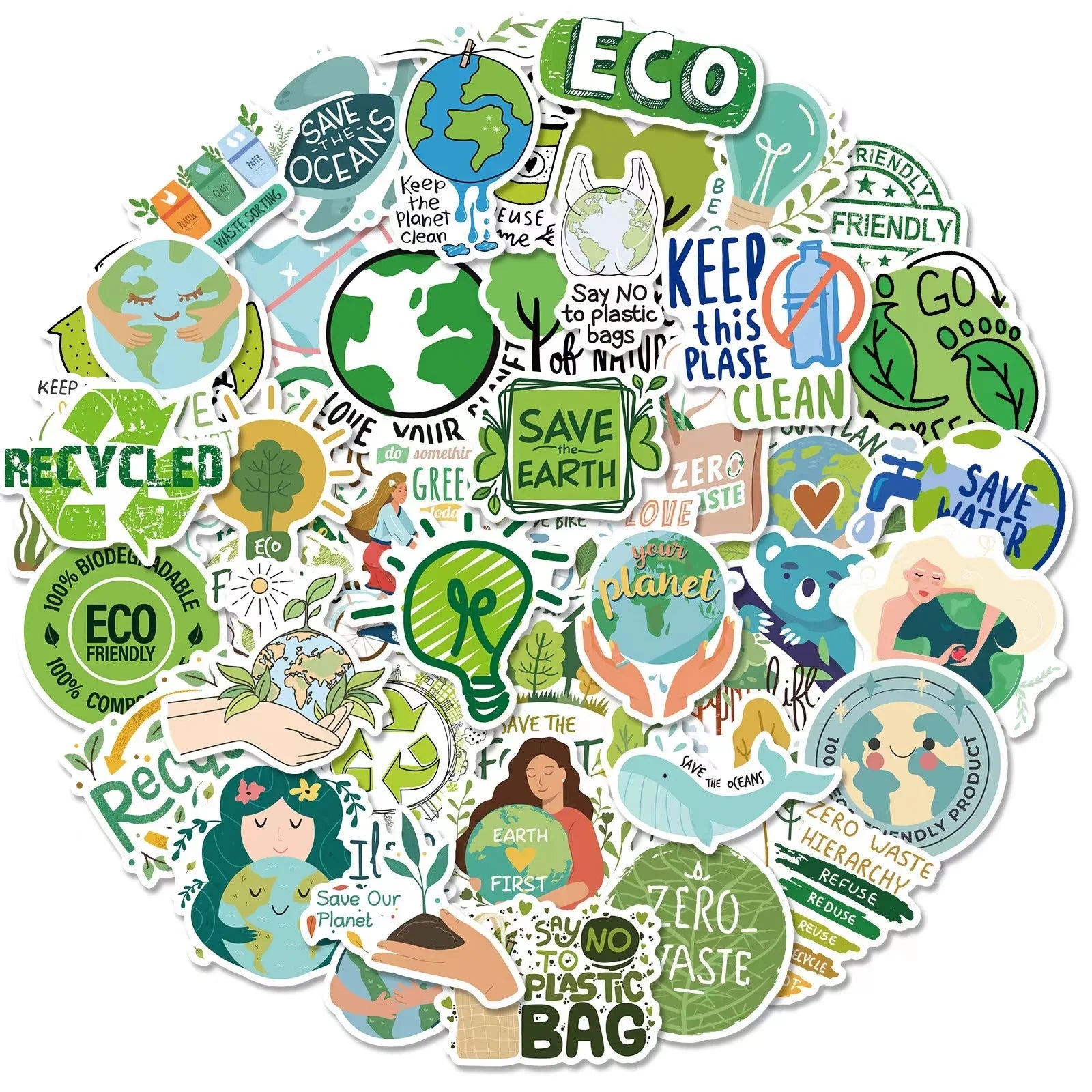 E-50pcs Environmental protection Green Ecological Cross-border Graffiti Waterproof Sticker for Suitcase Bottle Bike Guitar