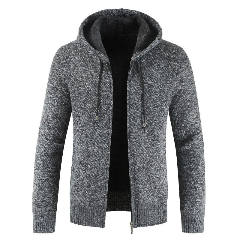 Men's Sweaters Cardigan Men Plus Size Zipper Knitted Drawstring Hoodie Cardigan Thick Long-sleeved Knitwear