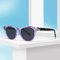 Customized Luxury TR90 Frame Eyewear Unisex Polarized Sunglasses Purple Frame Round Shades Fashionable Acetate Temple Sunglasses