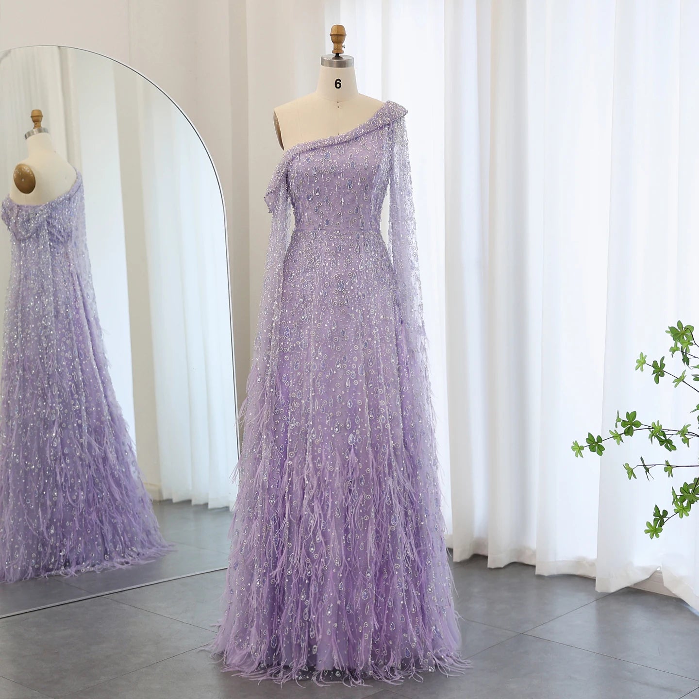 Beautiful One Shoulder Feather Women's Evening Formal Gowns Dresses Jancember SZ438-1