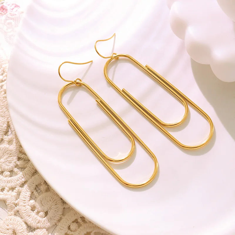 Wholesale Designer Inspired 18k Gold Stainless Steel Geometric Hoop Safety Pin Korean Earrings Pendientes De Acero Inoxidable
