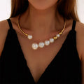 Women Jewelry Statement Necklace Elegant Metal Torques Simulated Collana Da Donna Pearl Choker Necklace