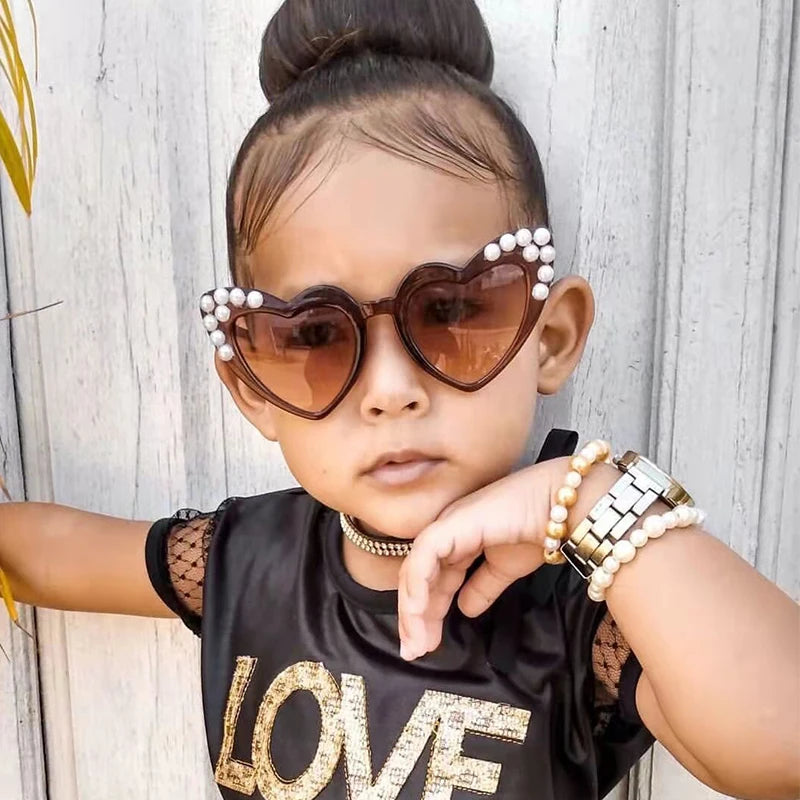 Newest Heart Shape Sunglasses Luxury Rhinestones  Heart Sunglasses for Kids 2023 Custom Logo Love Heart Glasses
