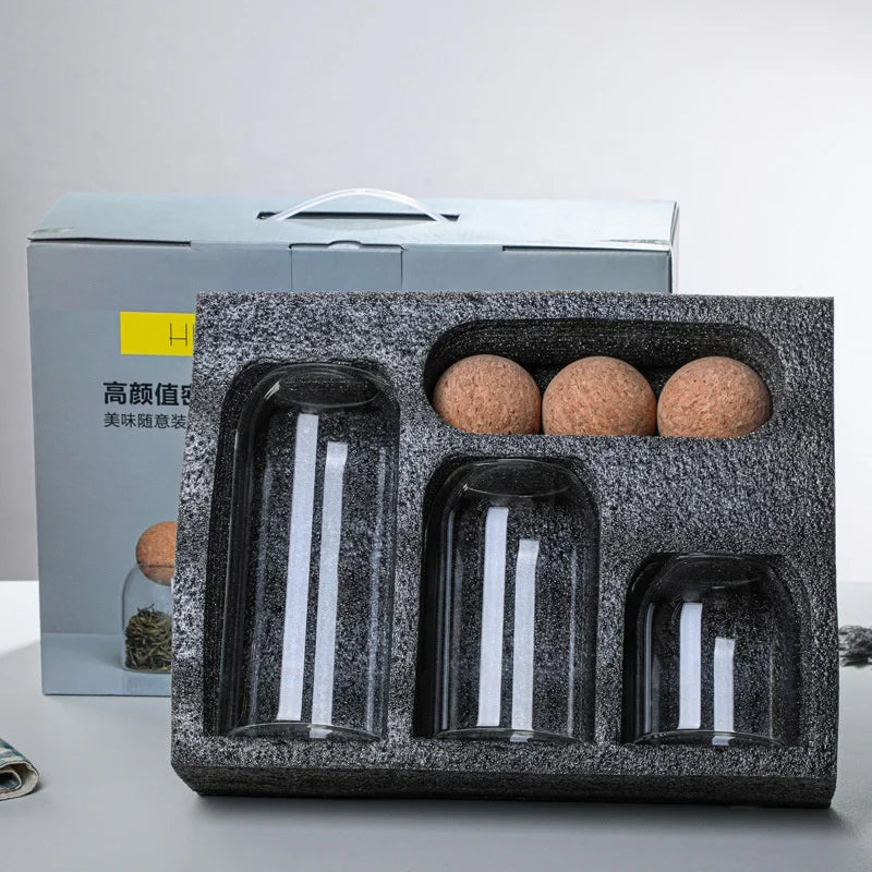 3 Pcs Set Cork Ball Lid Stopper Jars Glass Storage Jar Set