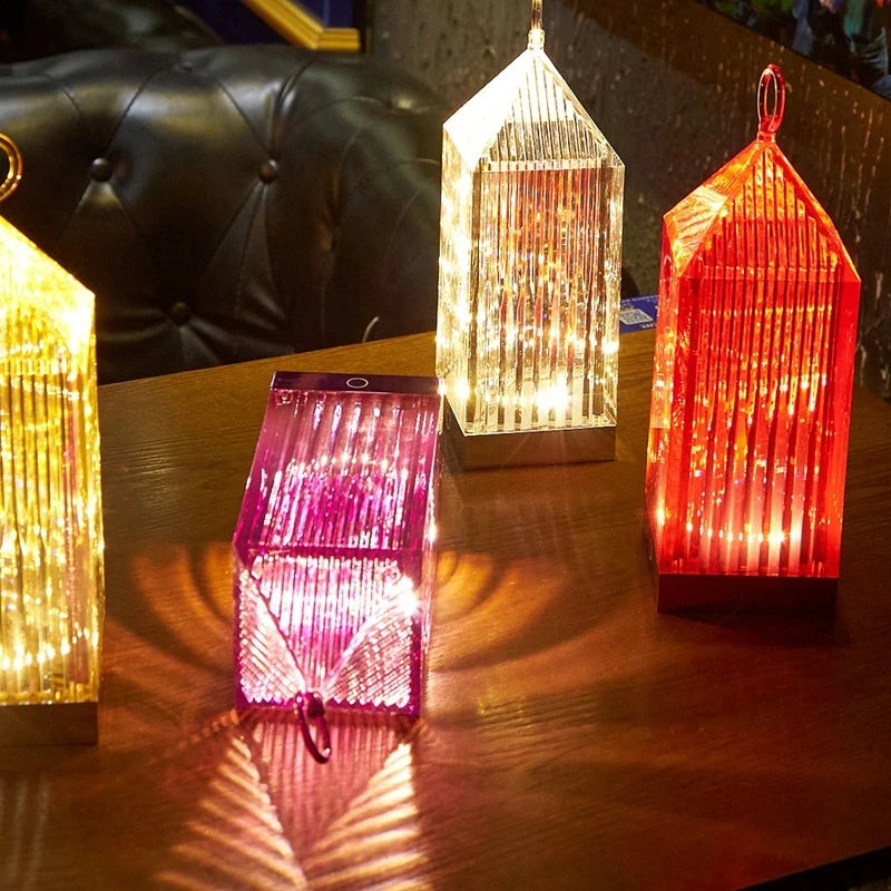 Modern Led Outdoor Camping Lanterns Restaurant Creative USB Charging Touch Dimming Pagoda Crystal Lamps Table Decorative