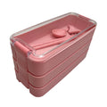 YOUNIS YNS-291 Japanese Style Sustainable Microwavable 3-In-1 Compartment Wheat Straw Bento Lunch Box with Cutlery 0-1L Capacity