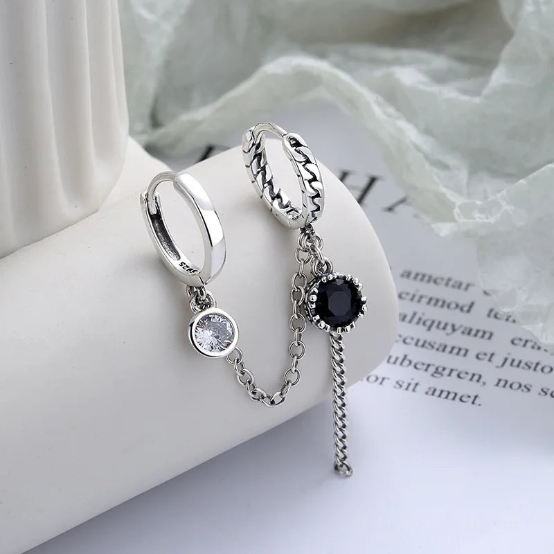 1 Piece Vintage 925 Sterling Silver Black clear Cz Zircon Clip Earrings for Women