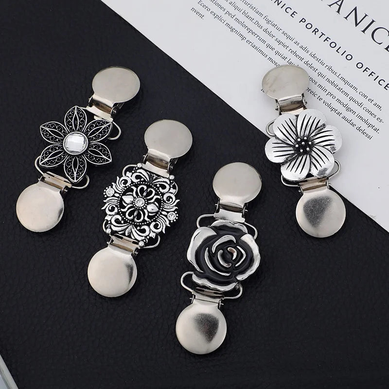 New Silver Vintage Sweater Shawl Clips Retro Cardigan Collar Shirt Brooch Clips for Girls
