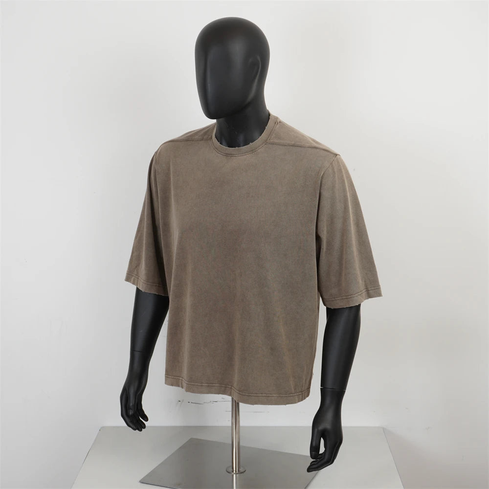 TOPSHOW Custom 100% Cotton Oversized Blank Jersey Short Sleeve Crew Neck Washed Vintage Heavyweight T-shirt