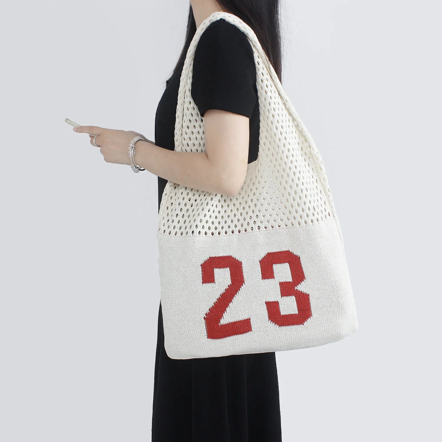 Women's New Fashion Solid Color Tote Beach Shopping Bags Wholesale Custom Logo Woven Knitted Crochet Winter/Spring/Summer