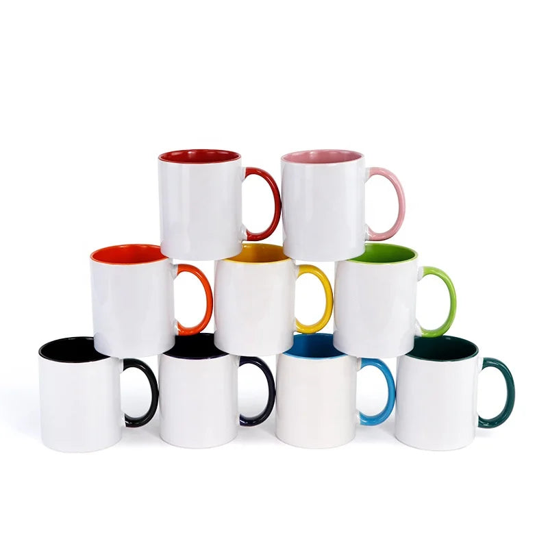 11oz Sublimation Inner Color Mugs With Color Handle for Christmas/Festival/DIY Cup Crafts