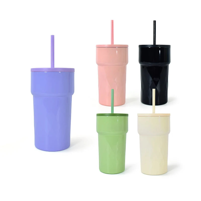 New Designed Sustainable Double Wall Stainless Steel 510ml Adult Sippy Coffee Cups with Straw Outdoor  Tumbler