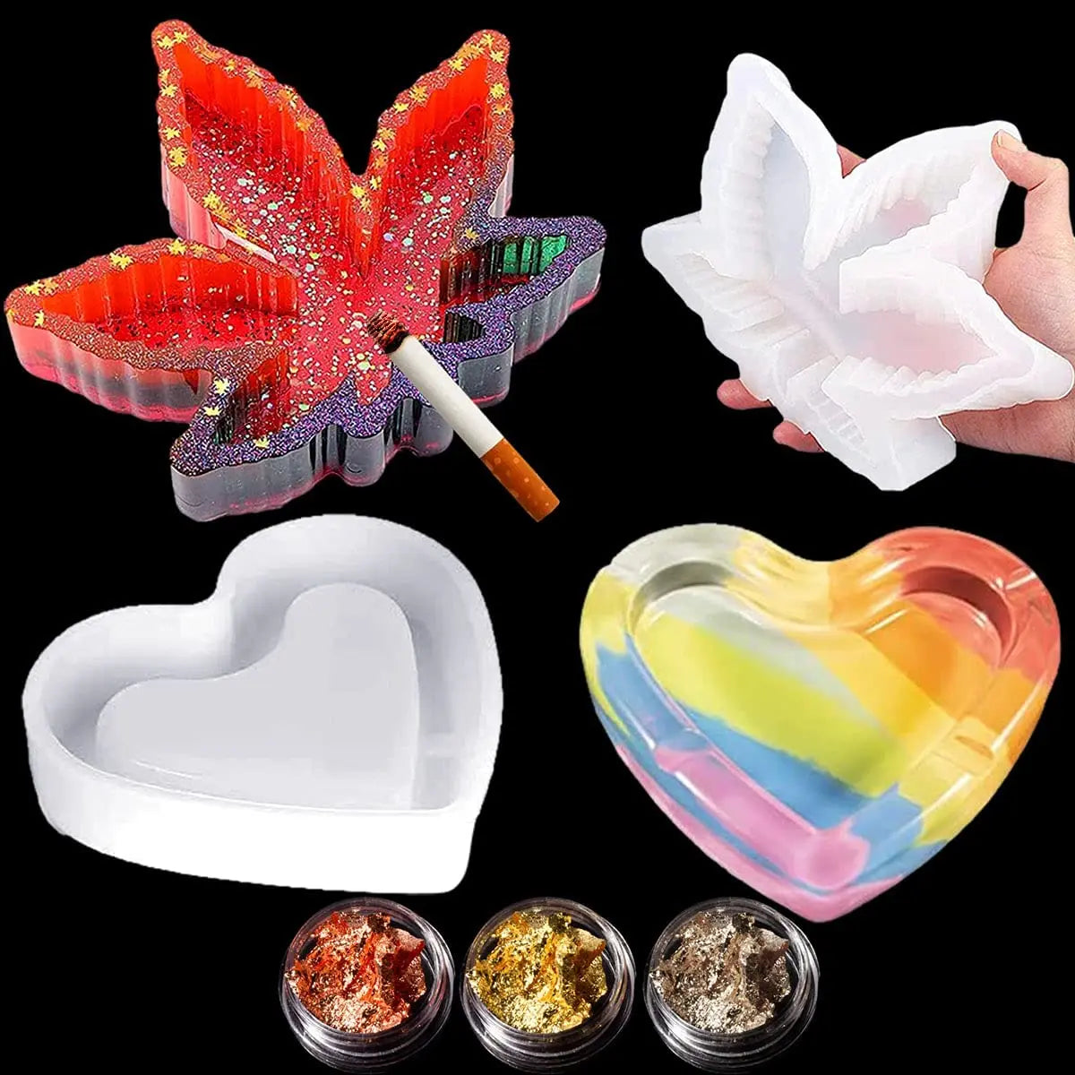 Ashtray Mold for Resin 2Pcs Silicone Maple Leaf Ashtray Resin Casting Mold DIY Home Decor Craft Ashtray Making