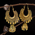 Vintage Indian Women's Gold Beads Tassel Jhumka Earrings Ethnic Gypsy Gold Silver Alloy Big Circle Bell Drop Earring Jewelry
