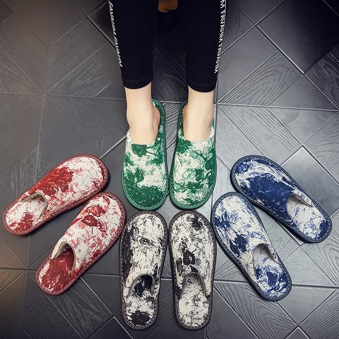 New Chinese-style fabric linen slippers for men and women Cotton slippers