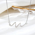 Fashion 925 Sterling Silver Rhodium Plated Zircon Trendy Wave Pattern Shape Women's Heartbeat Pendant Necklace for Engagement